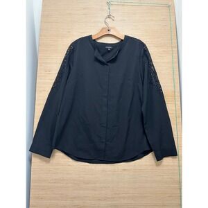 Talbots Womens Black Lace Shoulder Long Sleeve Hidden Button Blouse Size L 4374